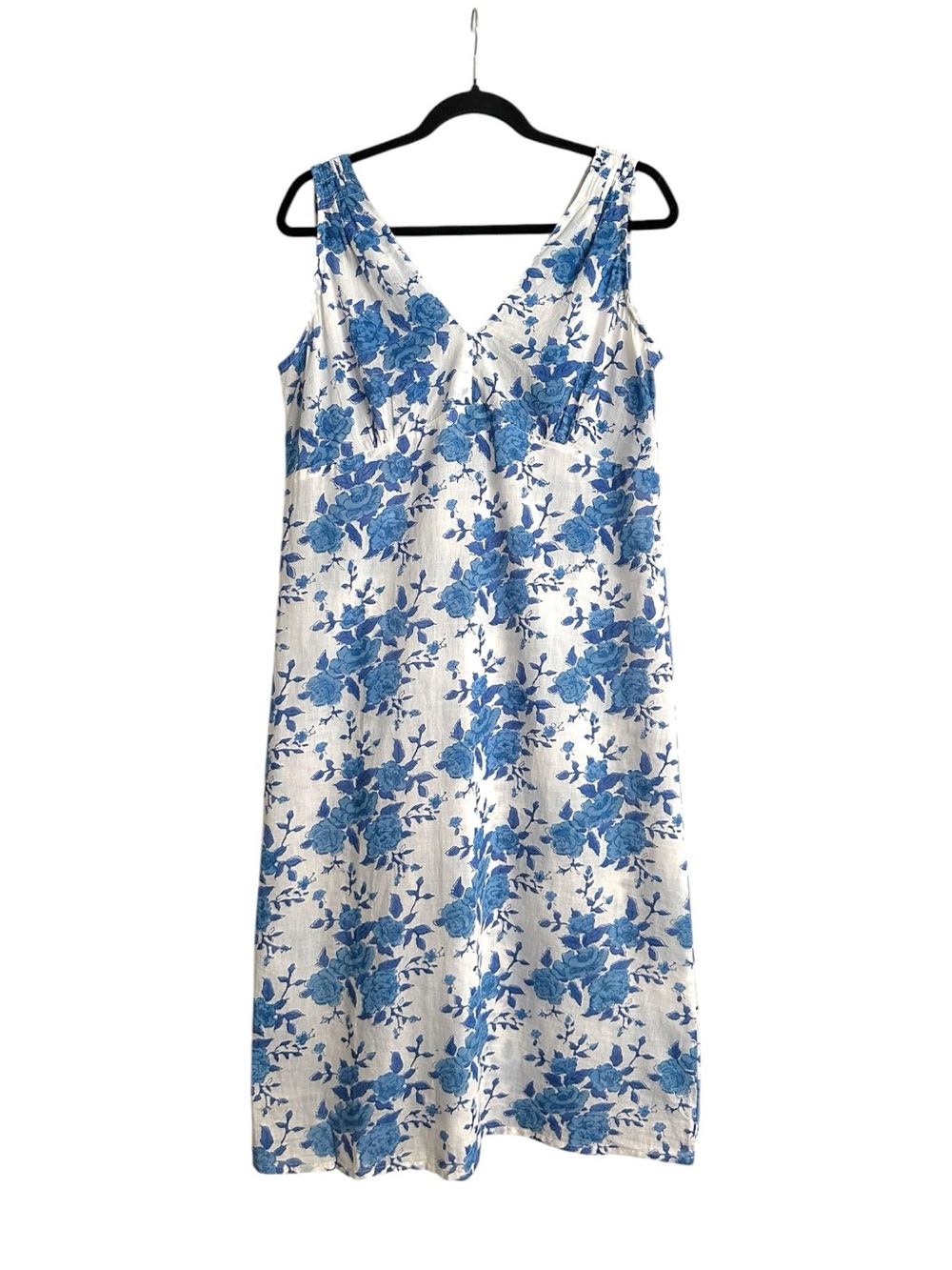 KERRY CASSILL Blue White Floral Cotton Midi Dress M/L Euro Summer Coastal Beachy